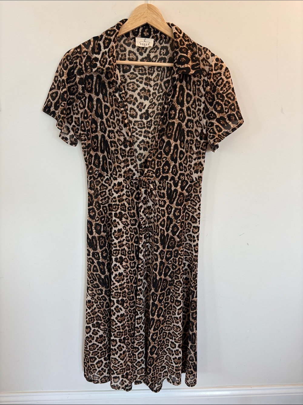 Leopard Print Short Sleeve Tie Front Duster or Coverup